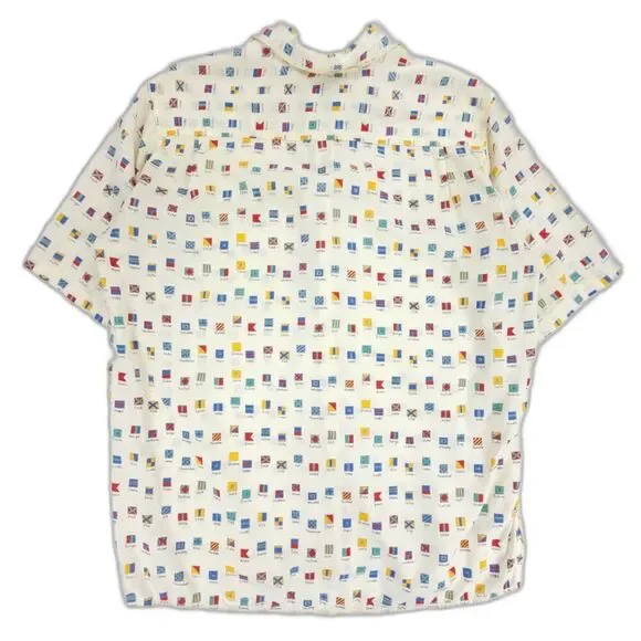 REYN SPOONER Nato Phonetic Alphabet Button Down Hawaiian Novelty Print Shirt 90s